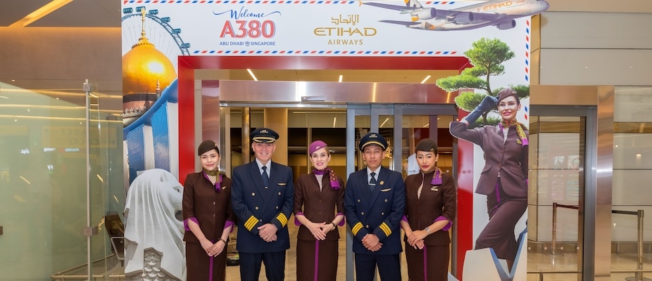 Etihad Airways first flagship Airbus A380 arrives in Singapore